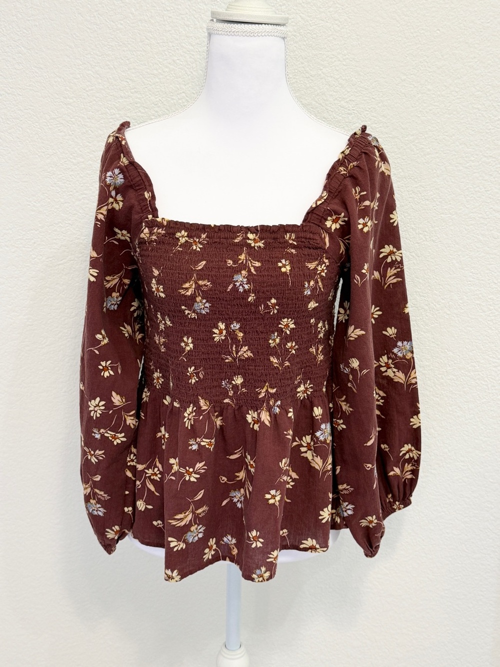 Madewell Lucie Smocked Square Neck Cotton Peplum Blouse - Picture 1 of 4